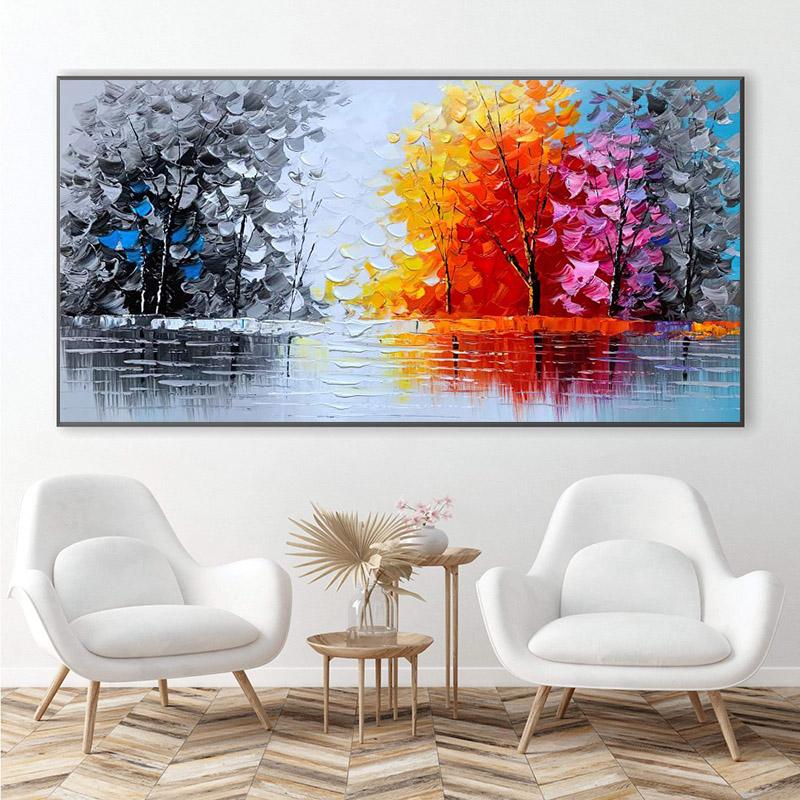 Abstract Landscape Lake View Hand Painted Canvas Painting Posters and Prints Wall Art Pictures Living Room Home Decor No Frame
