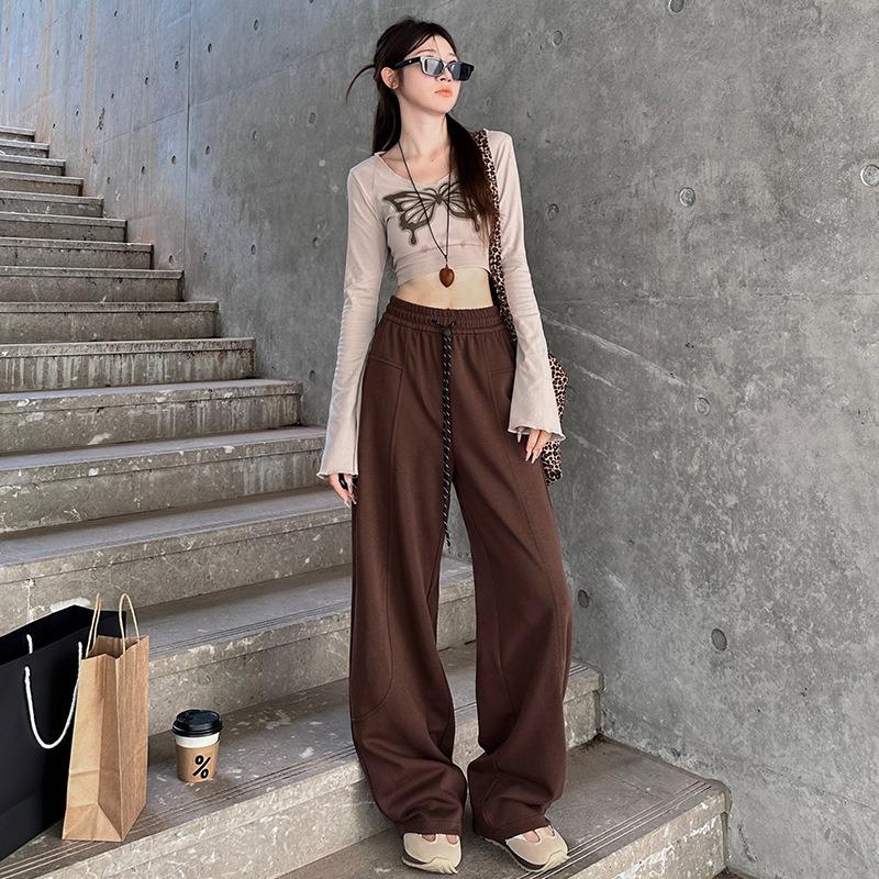 Banana Pants Women's Lazy Style Autumn High Waist Loose Straight Wide-leg Pants Sweatpants Small Mopping Casual Trousers