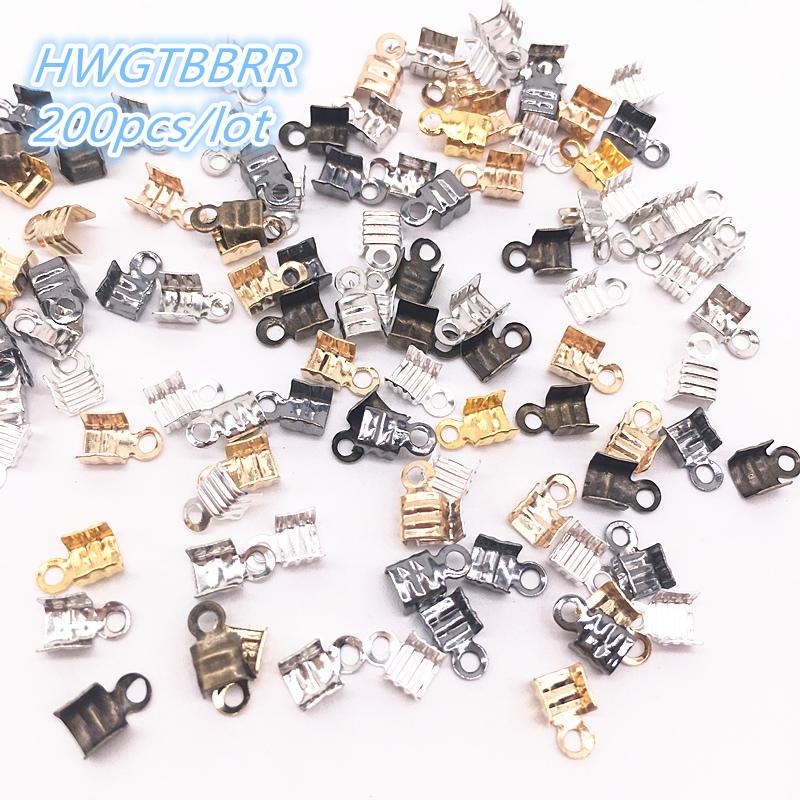 200Pcs 3.5x7/2.5x5.5mm Small Cord End Tip Fold Over Three-wire Clasp Crimp Bead Connector DIY Jewelry Making For Accessories
