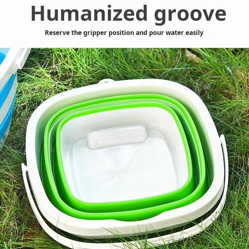 Square Silicone Folding Bucket Large Volume Handy Outdoor Travel Car Multi-purpose Fine Bucket Space Saving Durable