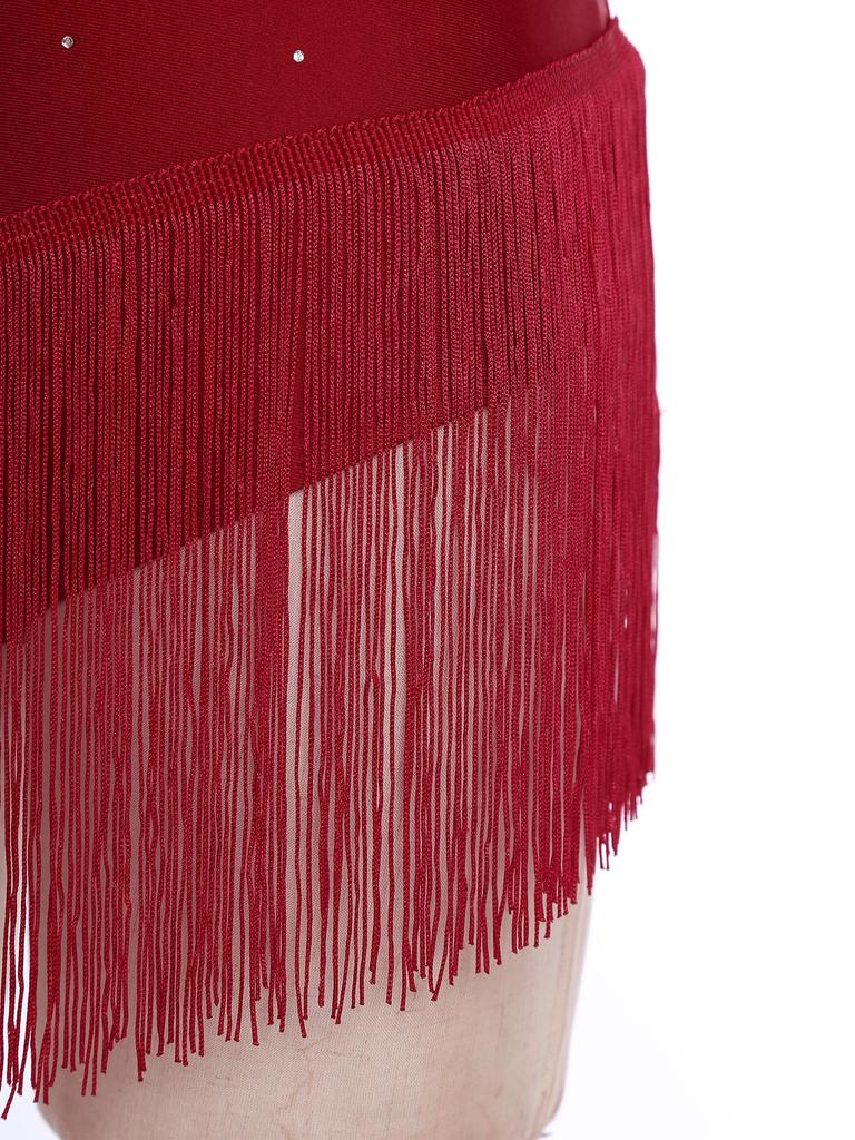 Dame Latin Dans Leotard Glitrende Rhinestone Dusker Mesh Lappverk Rygg Utklipp Bodysuit Ytelseskostyme