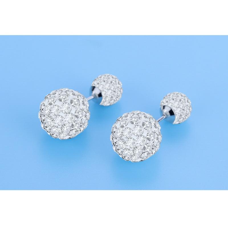 Fashion Korean Style Double Sized Rhinestone Ball 925 Pin Stud Earrings