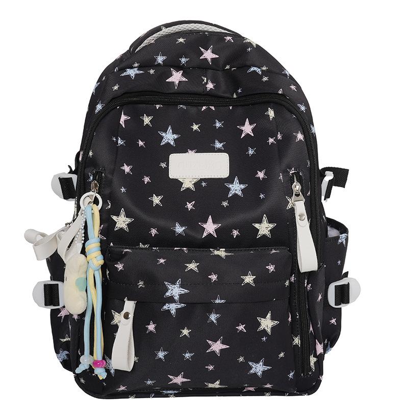 College-style Backpack for Female Junior High School Students, Korean Versi, Large Capacity, Five-pointed Star Backpack for Hi