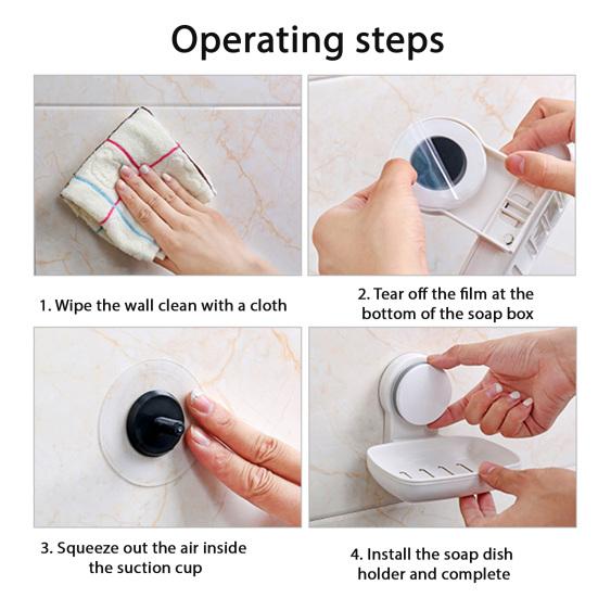 Wall Mounted Soap Dish for Shower Suction Cup Bar Soap Holder Self Draining Removable Sponge Holder for Bathroom Bathtub Kitchen Sink