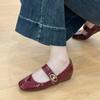 Cowhide Version~ Small Inner Height Increase Retro Square Head with Genuine Leather Mary Jane Shoes Women's Shallow Mouth Single Shoes