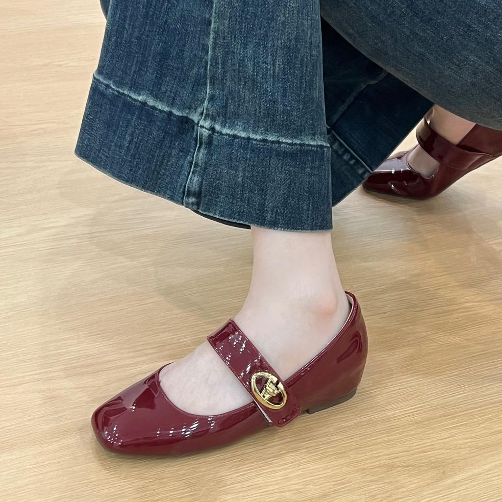 Cowhide Version~ Small Inner Height Increase Retro Square Head with Genuine Leather Mary Jane Shoes Women's Shallow Mouth Single Shoes