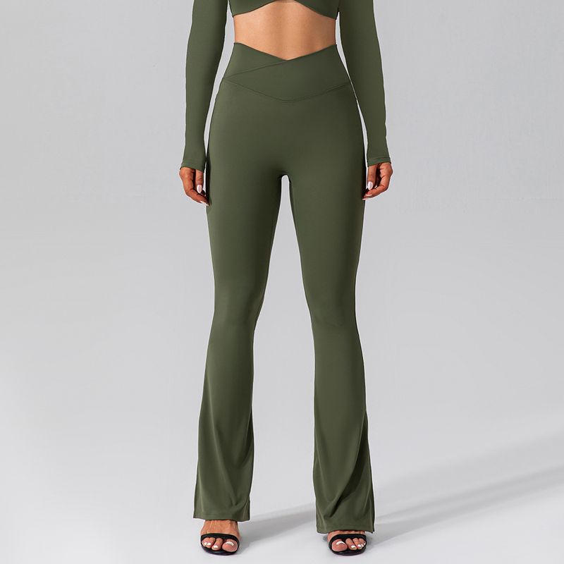 

Fashion Autumn Yoga Clothes No Embarrassment Line High Waist Hip Lifting Sport Fitness Loose Pants Outwear Slightly Flared Yoga Pants Women Olive green M/6