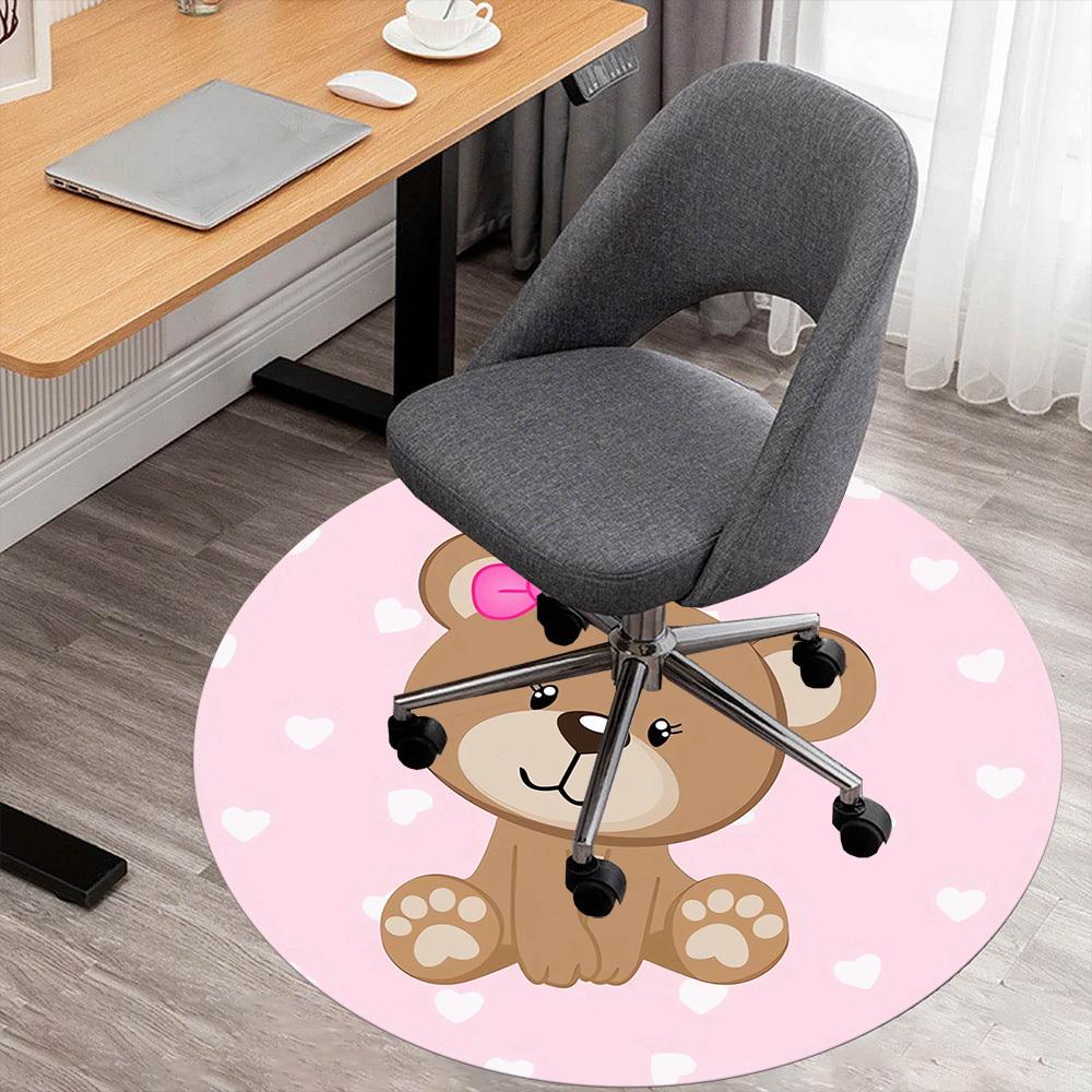 1pc Bear Heart Round Chair Mat Area Rug - Non-Slip, Floor Mat for Office, Bedroom, Home Decor Christmas Gift P0811167