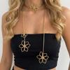 Vintage Metalltextur Blume Anhänger Lange Halskette für Frauen Kreativ Floral Lange Kette Mehrere Tragemöglichkeiten Anhänger Schmuck