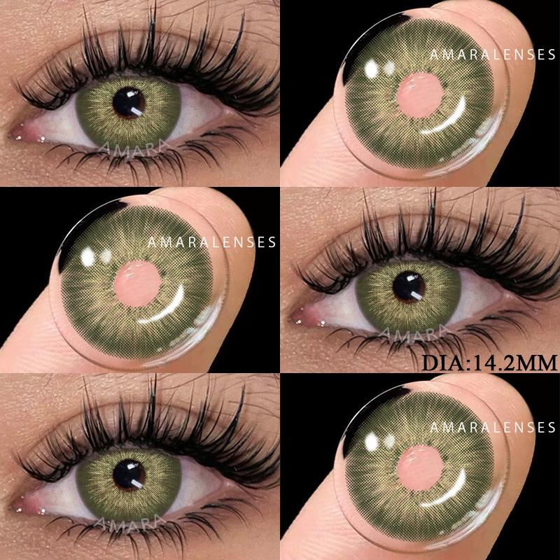 AMARA 1 Pair Natural Brown Big Eyes Contacts Cosmetics Green Eye Color Lens Gray Lenses for Woman