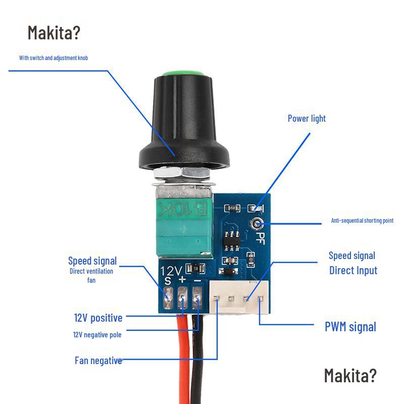 DC5-12V PWM Fan Speed Controller with Noise Reduction & On/Off Switch for 4-Wire Fans