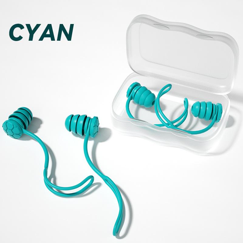

Swimming Earplugs With Rope Waterproof 3-Layer Noise Cancelling For Swim Sleep Ergonomic Design With Lanyard Tether Anti-Loss зелений
