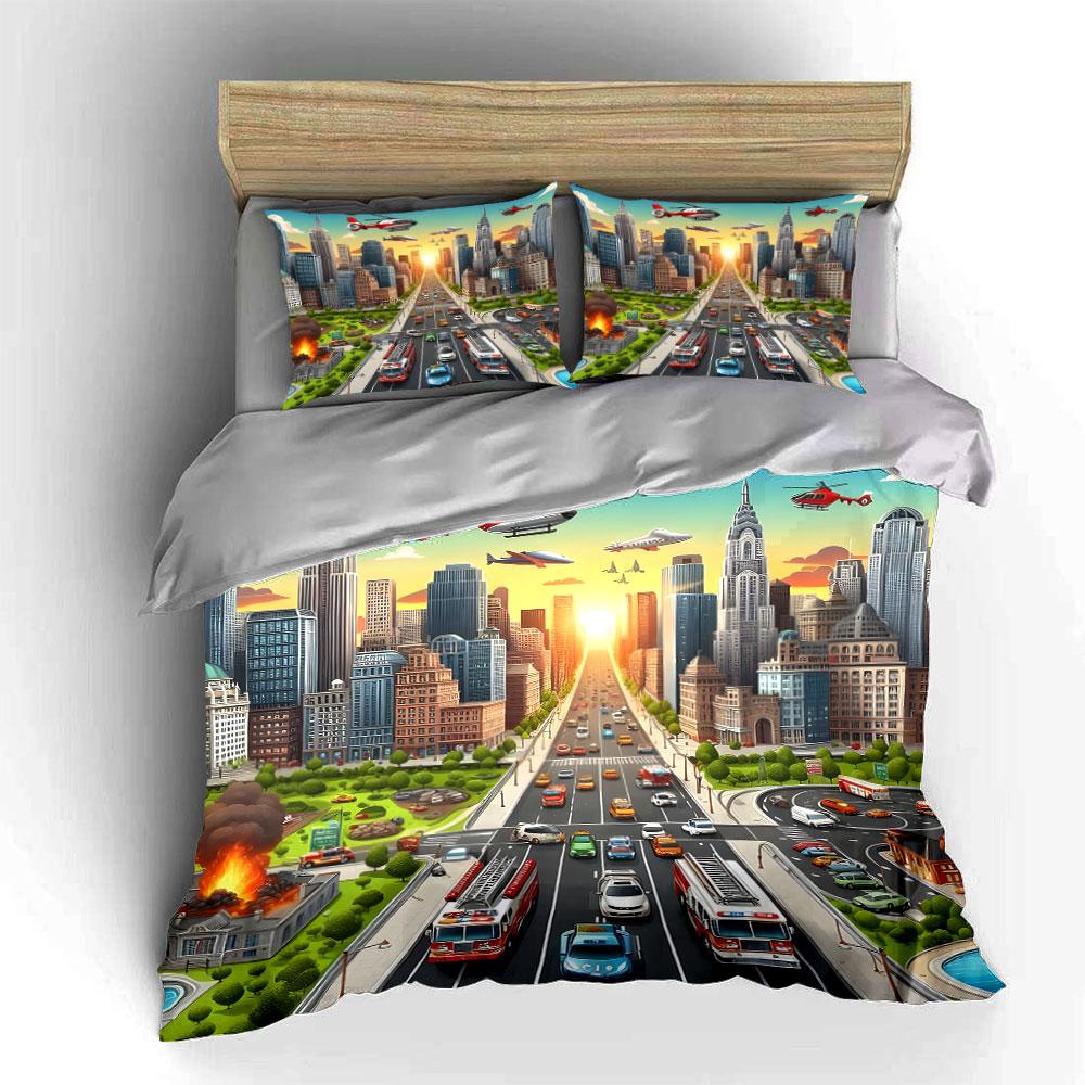 "Vibrant Cityscape Adventure" Bedding Sets Duvet Covers Pillowcases(1* Duvet Cover 2* Pillowcases Without Duvet Insert)