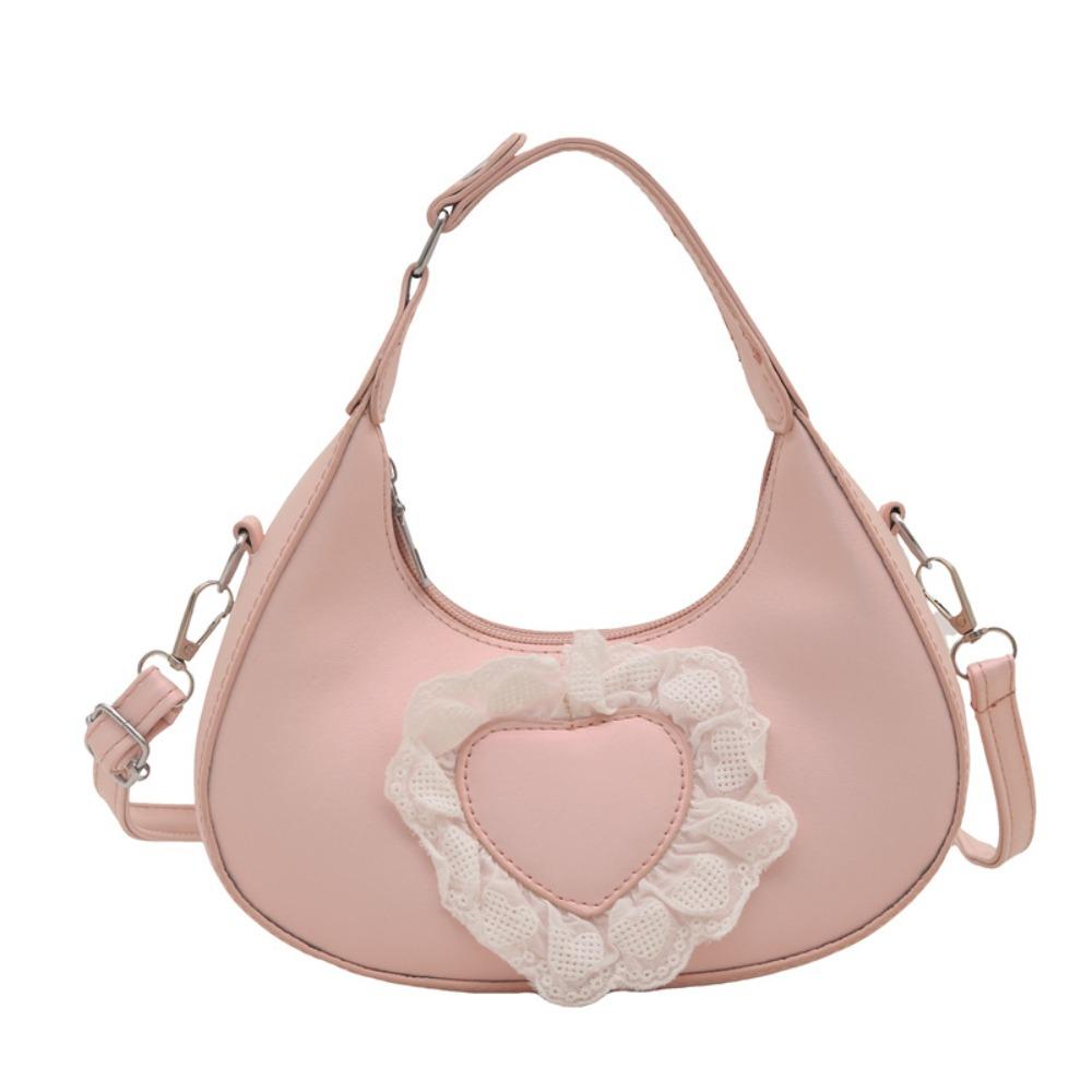Korean Style Women Underarm Bag PU Leather Crescent Bag Fashion Shoulder Bag  Girls розовый