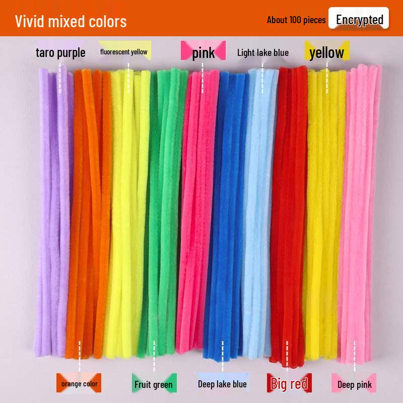 Encrypted Pipe Cleaners: Dense, Thickened 8mm White Strips with Mixed Colors for Handmade DIY Bouquets