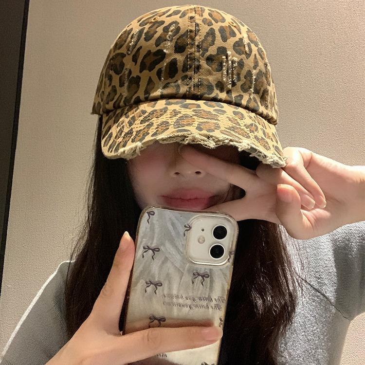Fashionable Leopard Print Baseball Hat for Women Street Fashion Cool Personalized Retro Old American Wide Brimmed Sun Protection Baseball Hat