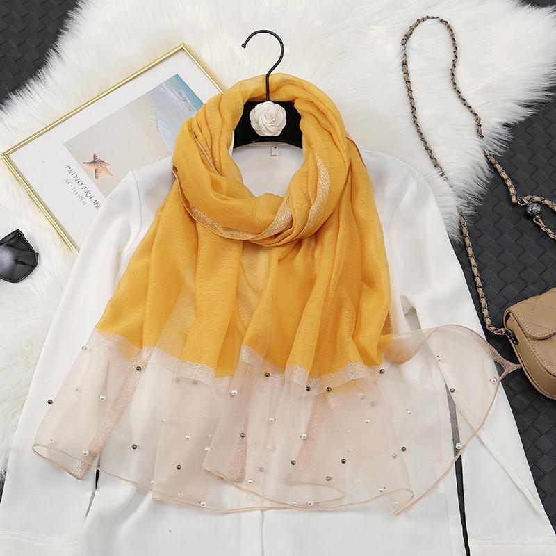 Fashion Luxury Silk Scarf For Women Shawls With Beads Long Scarf For Women Female Foluard Stoles Bandana Head Wraps Headscarf