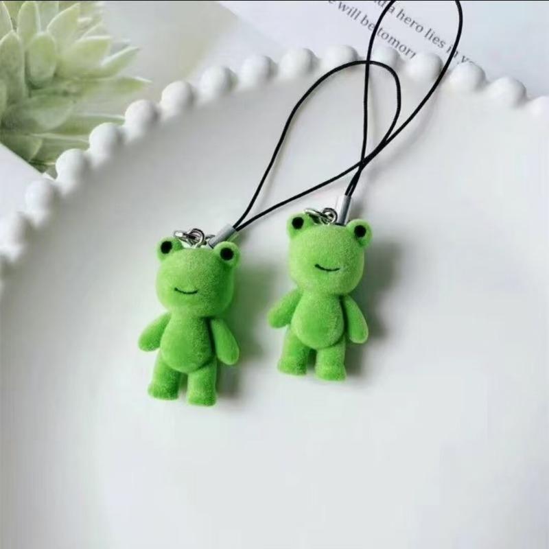 Cute Plush Resin Frog Mobile Phone Pendant DIY Keychain Accessories