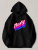 Black Pullover Hoodie with Retro Nasty Text Graphic Colorful Layered 80S Style Print Casual Streetwear Sweatshirt for Men And Wome
