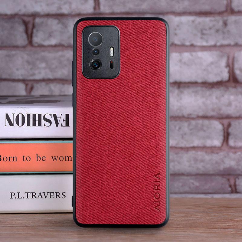 

Luxury Textile Leather Case for Xiaomi 11T mi 11T Pro Soft TPU with Hard PC 3in1 material camera protection design 11T красный