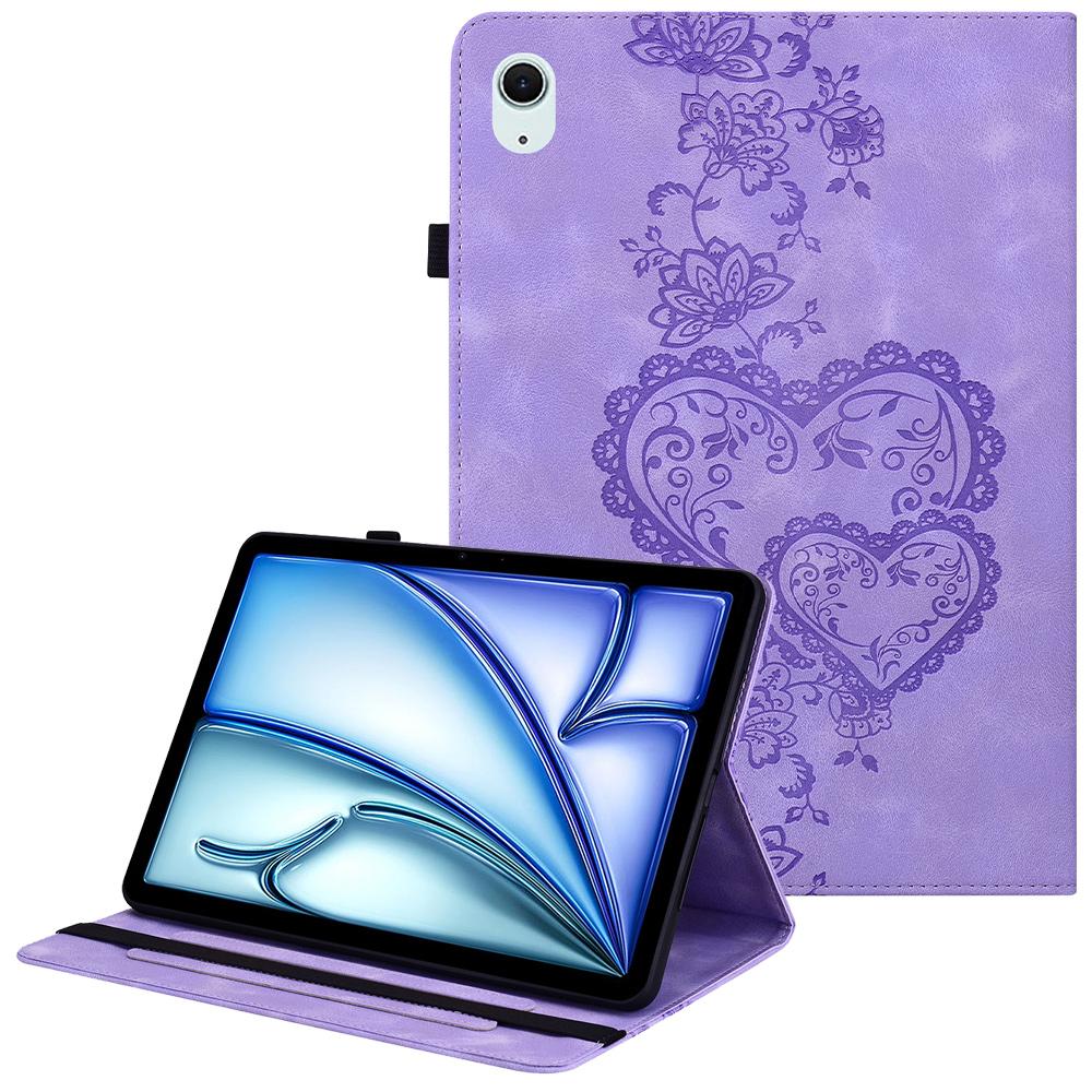 For iPad Air 13 (2025)/(2024) Leather Case Heart Imprint Foldable Stand Card Slot Stylus Holder Tablet Cover