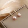 Natural freshwater real pearl stud earrings femininity Korean Tremella retro water drop versatile classic wind earrings for mother