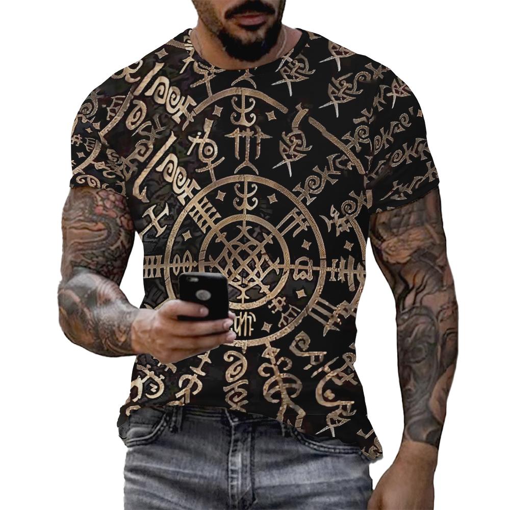 Summer Round Neck 3D Retro Print Top Fashionable Casual Short Sleeved Men's T-shirts