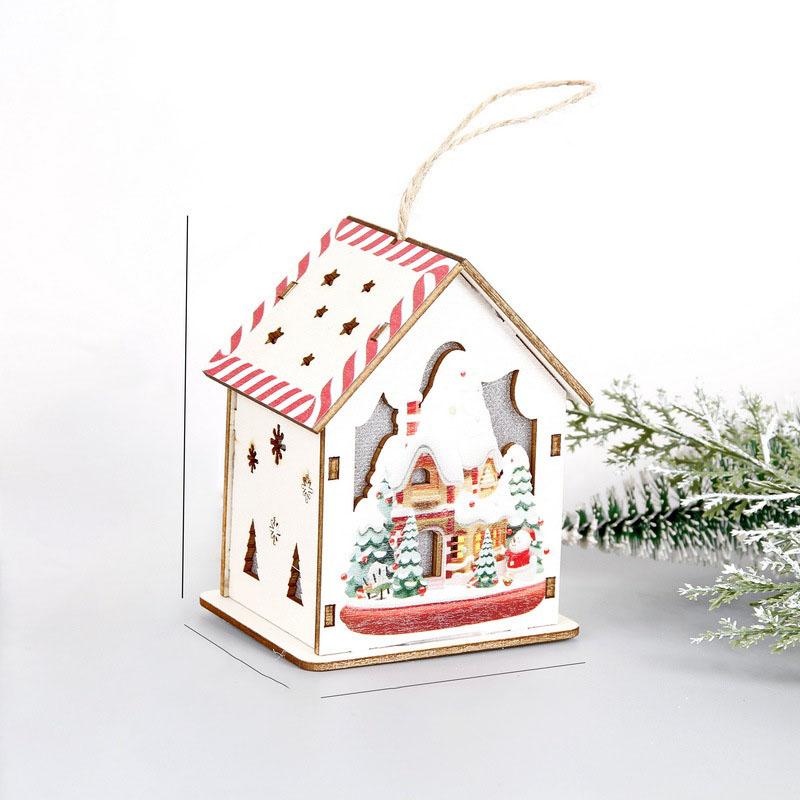Christmas Glowing Colorful Hut Christmas Decorations Wooden House Hanging Christmas Tree Pendant