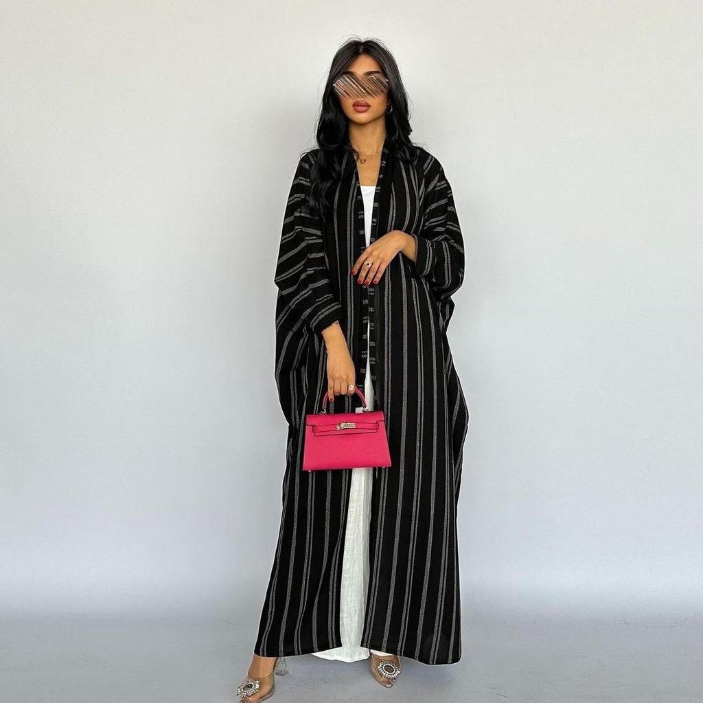 MQ161 Women's Zebra Striped Long Cardigan Abaya - Cross-Border Fashion for Europe & America
