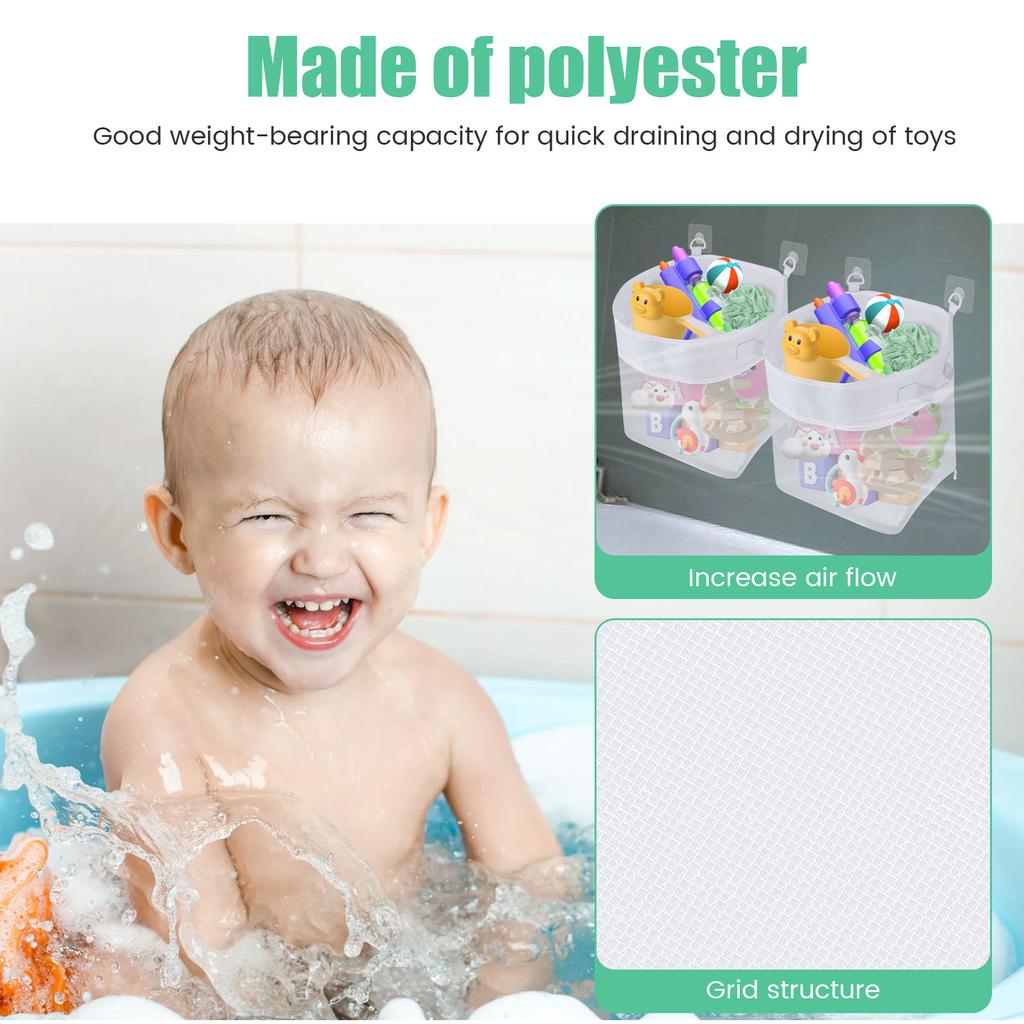 2 st Baby Badrum Nät Badväska Barn Leksaksförvaringskorg Andningsbar Stor Kapacitet Barnlekar Badrumsleksaker Organizer