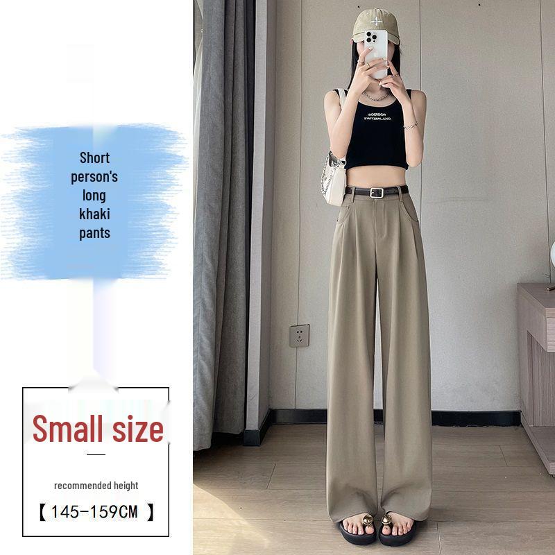 Khaki High-Waisted Slim-Fit Wide-Leg Dress Pants for Women - Spring/Summer Collection