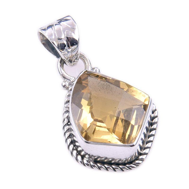 Natural Citrine 925 Solid Sterling Silver Jewelry Gift Jewelry Pendant 1'' I8b59