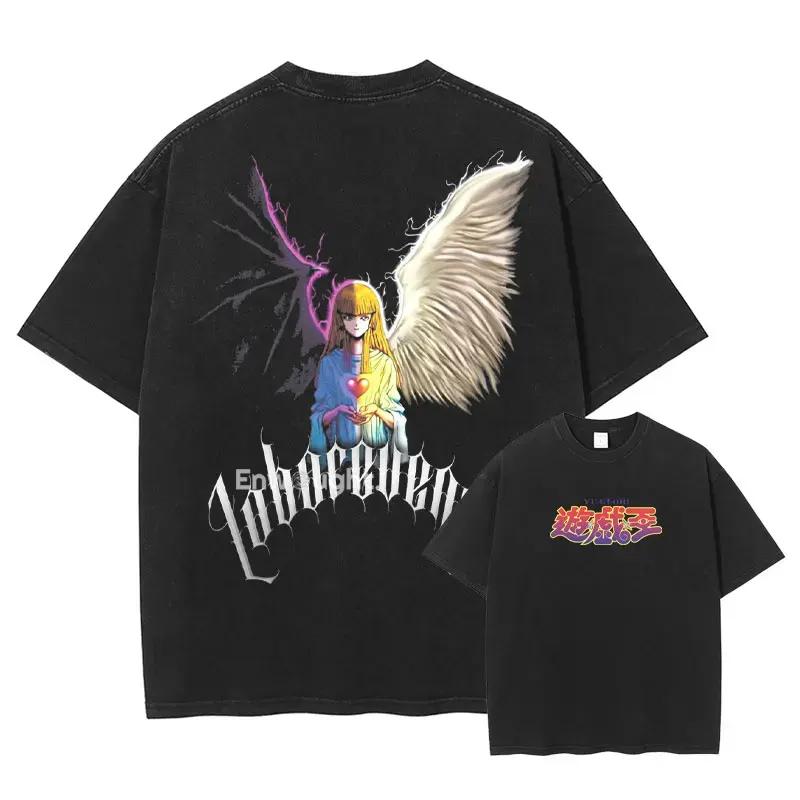 Yu Gi Oh T-Shirt Anime Manga Vintage Washed Tees Tops Sommer Übergroß Kurzarm Baumwoll-T-Shirt Mann Unisex Casual Streetwear
