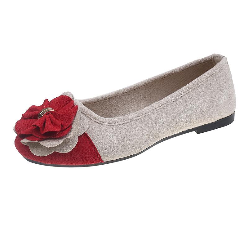 Women's Plus Size Bow Flower Color-block Square-toe Flat Shoes