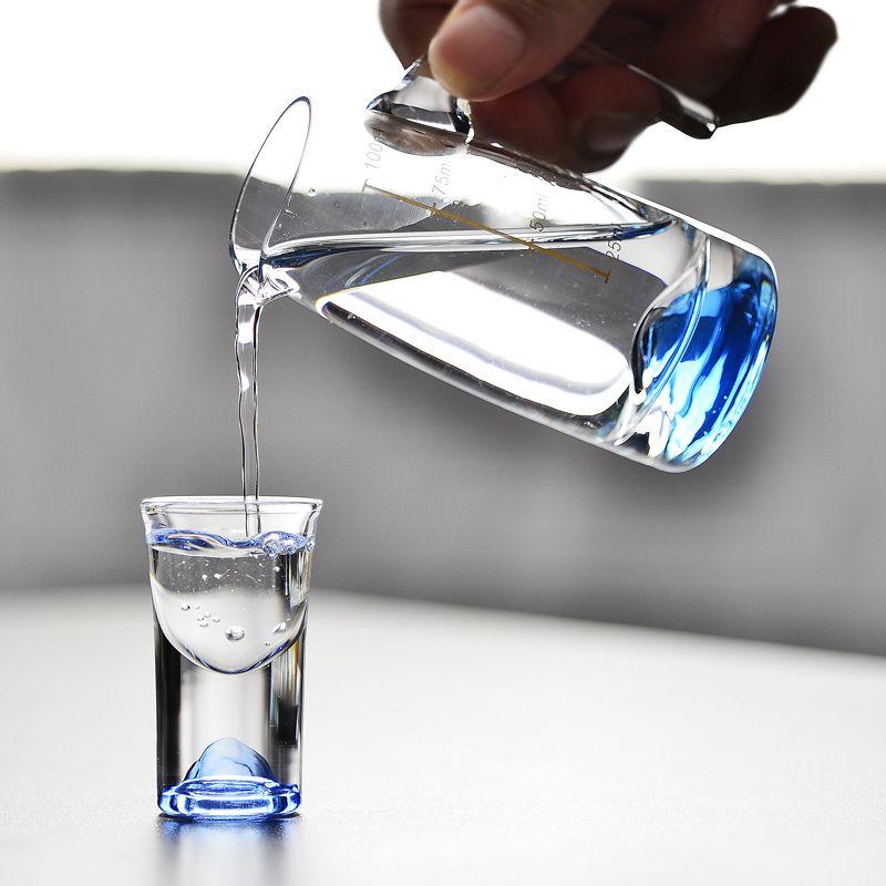 כוס Baijiu סינית הר כחולה קרח סט 1 זכוכית 1 קנקן 100 מ"ל 1 כוס יין גביע 15 מ"ל מתקן יין שקוף סקאלה