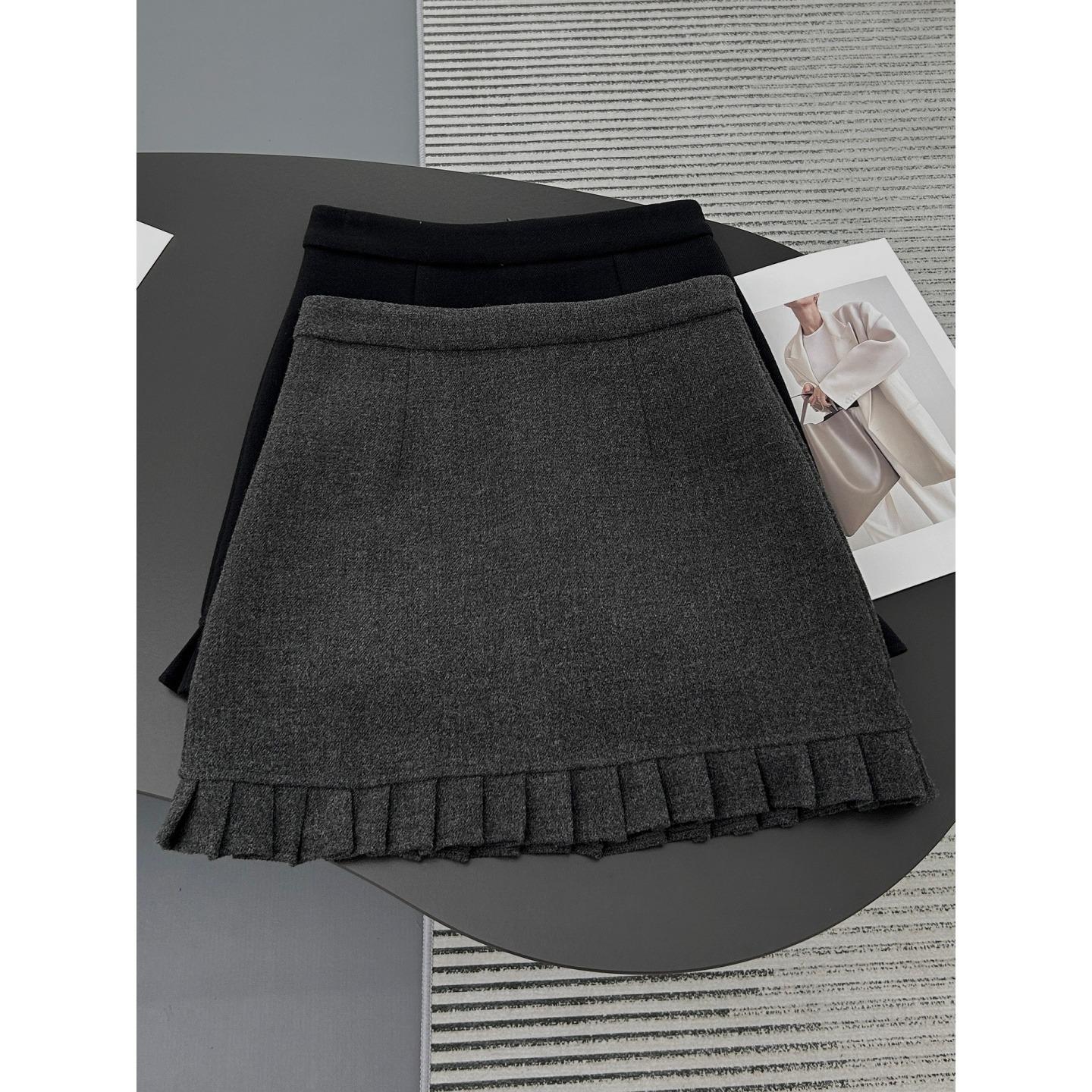 

Women s Autumn High-Waisted Lace Woolen Pencil Skirt with Ruffles X-Large серый