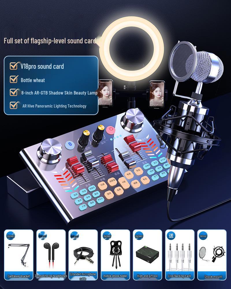 8 V18 Sound Card Set: Live Streaming Kit with Voice Changer, Microphone, and Phone/Computer Compatibility