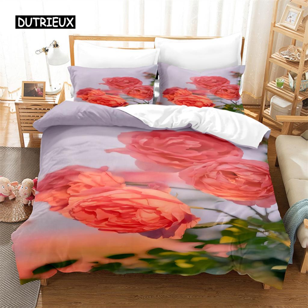 Komplet pościeli z motywem kwiatowym Różana pościel 3D z nadrukiem cyfrowym Pościel bawełniana Rozmiar Queen Modny design