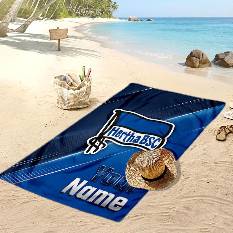Hertha BSC Asciugamano da Spiaggia Stampato Personalizzato Logo Calcio Supporto Nome Personalizzato Testo Asciugamano Assorbente Per Sport Viaggio Regalo Speciale