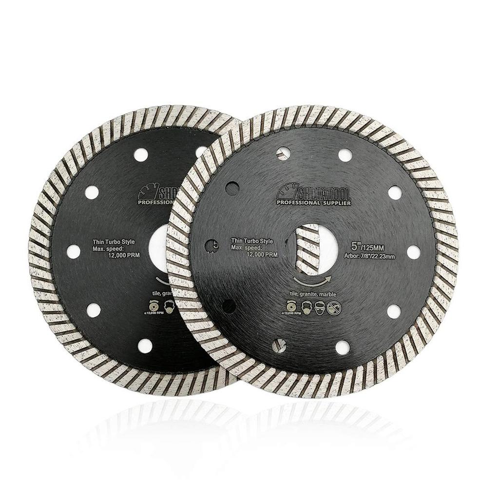 SHDIATOOL Diamantové super tenké kotouče na keramiku 125mm průměr Turbo řezné kotouče Porcelán, Dlaždice, Žula, 2-balení, / 5-palcové