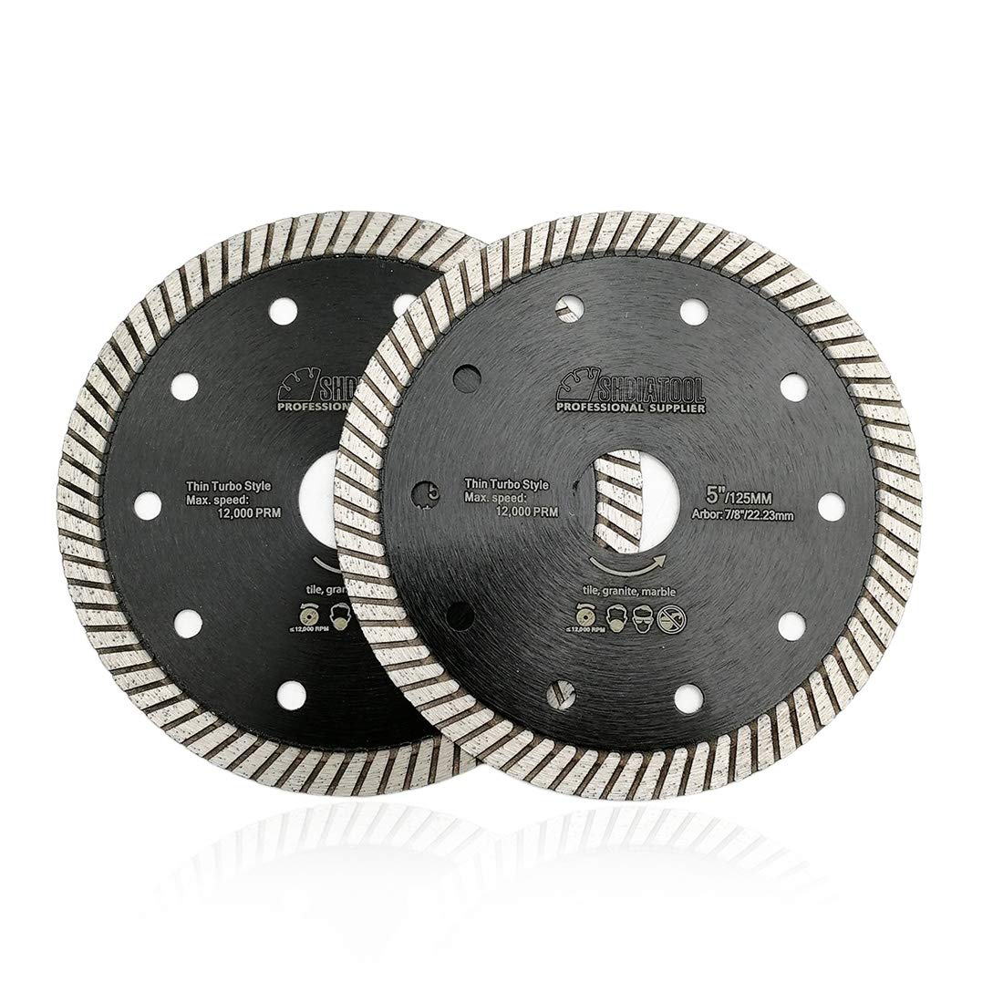 

SHDIATOOL Алмазные Сверхтонкие Диски для Керамики 125 мм Диаметр Турбо Режущие Диски Фарфор, Плитка, Гранит, 2 штуки, / 5-дюймов чёрный