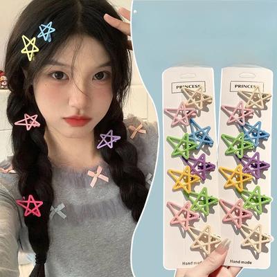 2pcs Candy Color Metal Star Hair Side Clips Hairpins Girls Sweet Colorful Barrettes for Baby Cute Children Styling Accessories