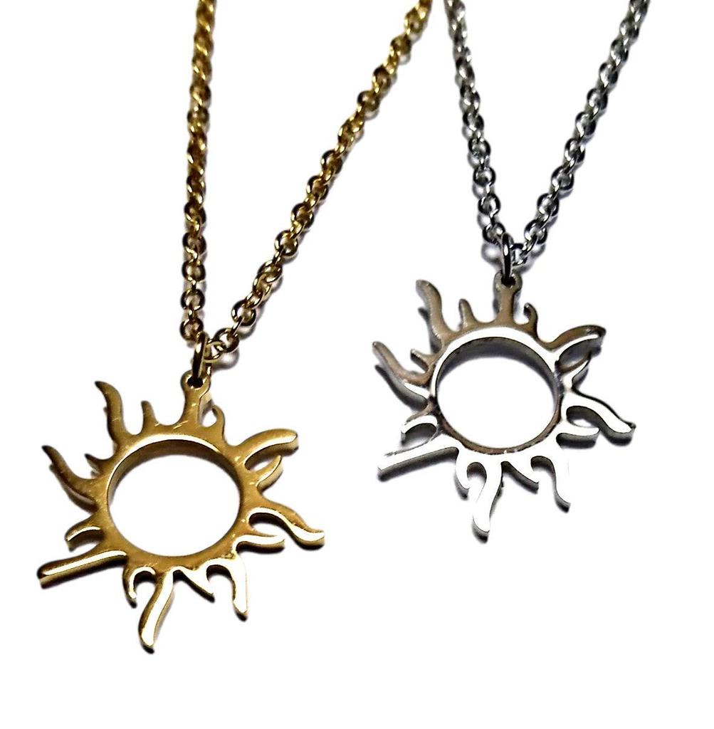 Shining Sun Motif Pair Necklace Matching Accessories Silver (Gold & 2-piece Set)