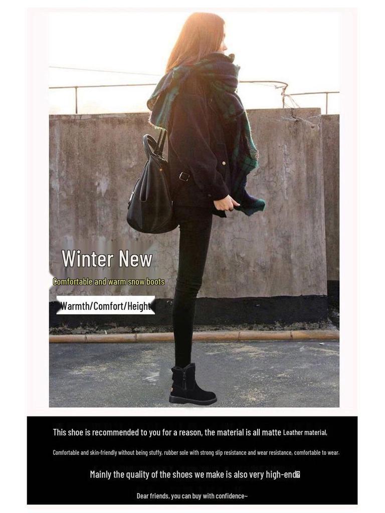 Damen Samt Pelzige Winterstiefel: Dicke Sohle, Wadenhoch, Flacher Boden, Vielseitige Studenten-Schneestiefel