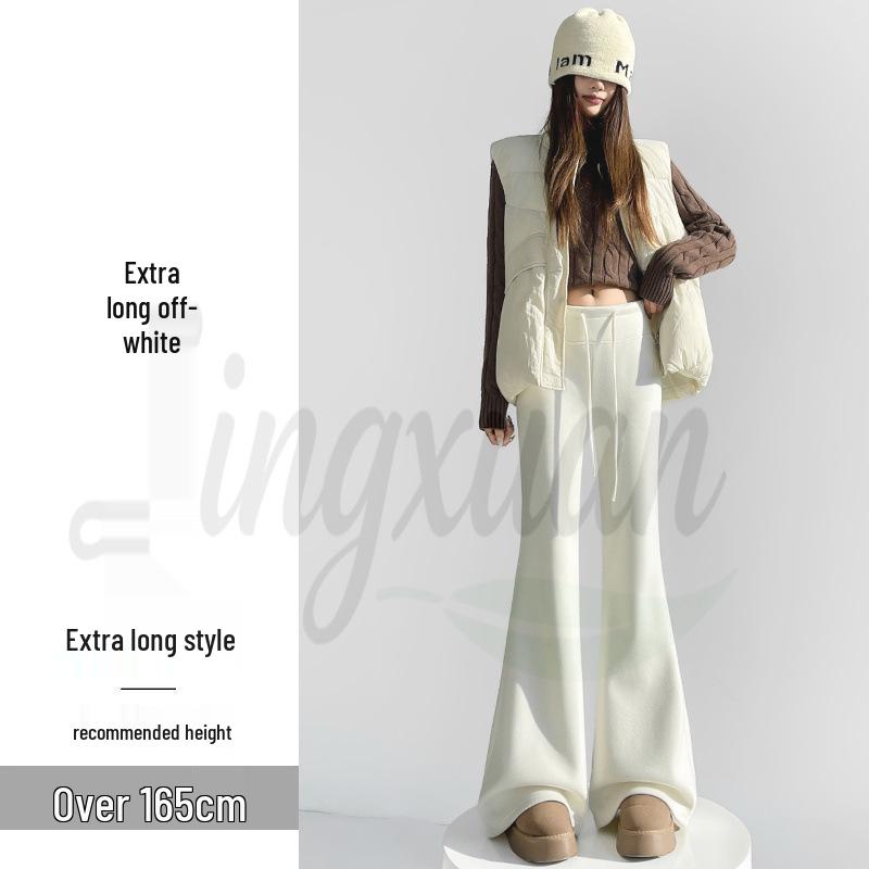 

Real Shot 2026 A/W Women s High Waist Off-White Lambswool Wide Leg Pants - Floor-Length & Plus Velvet. L