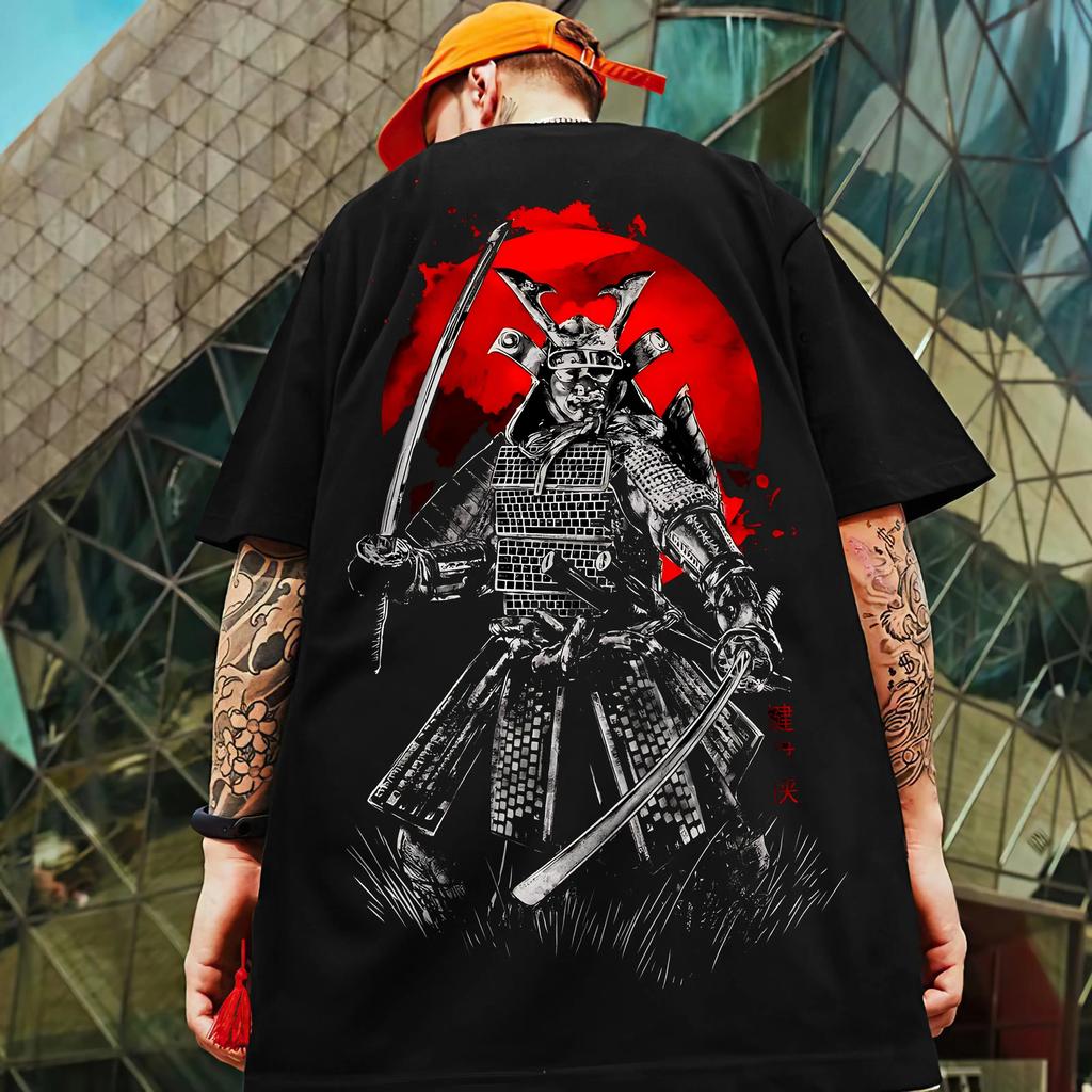 Retro T-Shirts For Men 3d Japanese Samurai Sword Print Street Harajuku Short Sleeved Tees Loose Oversized T-Shirt Male Clothing