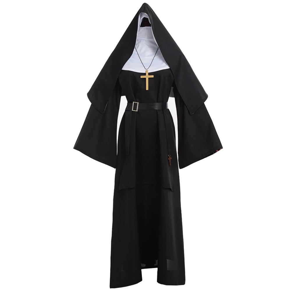 Nun Dress Halloween Costume for Women Scary Cosplay Mary Priest Dresses