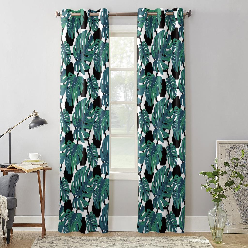 Modern Window Curtains for Living Room Tropical Summer Leaves Green Curtains for Child Bedroom Kitchen Decor Blinds Drapes