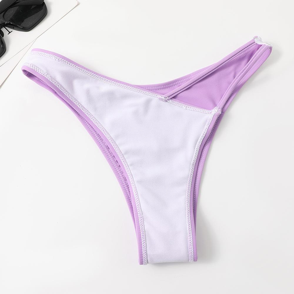 2023 European & American One-Shoulder Solid Color Split Bandeau Bikini Swimwear