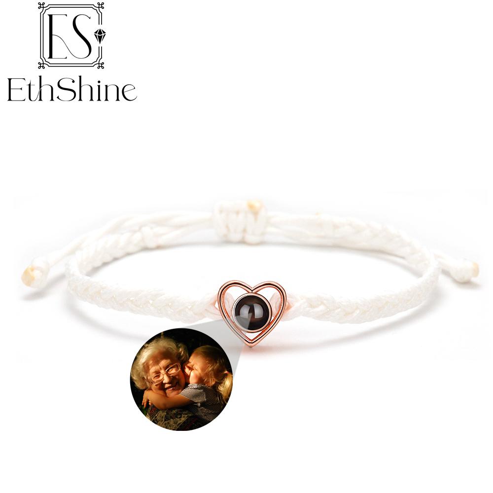 EthShine Personalized 925 Silver Circle Photo Bracelet Projection Bracelets Custom Photo Bracelet Couple Memorial Gift Women